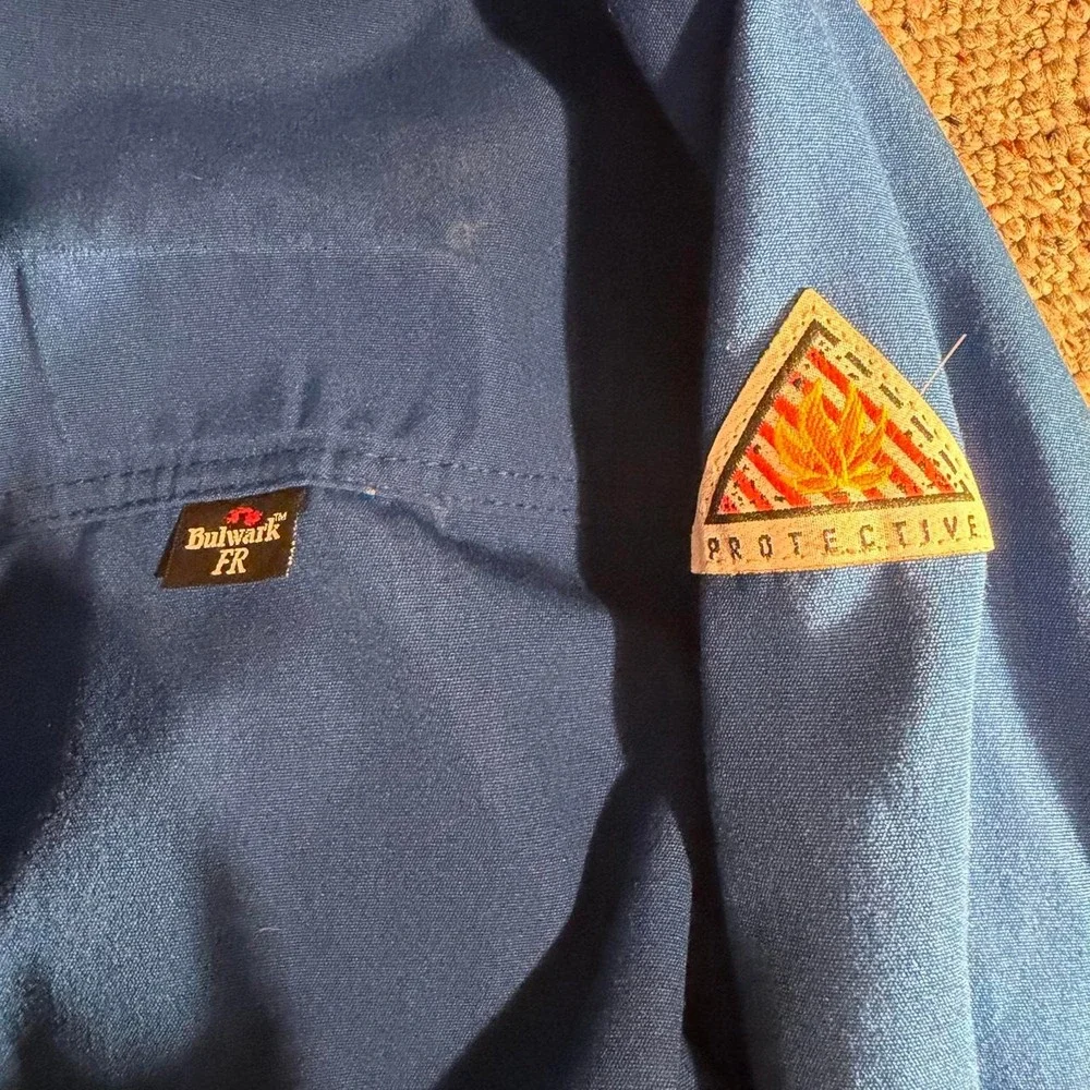 Vintage 1999 Bulwark Extreme FR Nomex Protective Work Jacket Mens L Blue